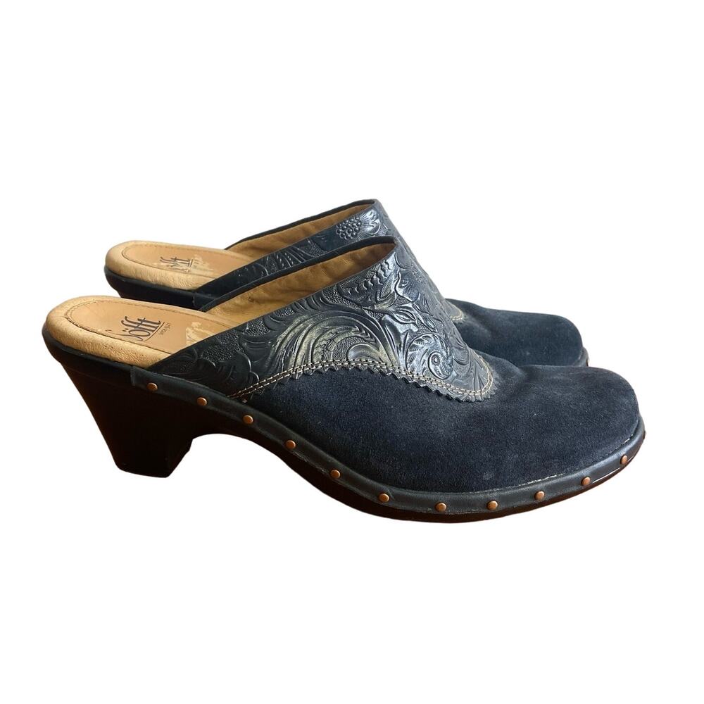 Sofft Mules size 8.5 Black Leather Clogs Western Boho Grunge Romantic